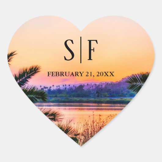 熱帯ビーチサンセットストリングラ結婚イト ハートシール (正面)