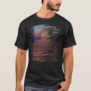 熱帯ビーチサンセットパームツリーズ合成波の夏 Tシャツ