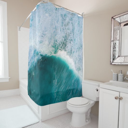 熱帯ビーチサンセットフォトウェーブシーサイドブルー シャワーカーテン (インサイチュ)