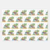 熱帯ビーチサンタクリスマスフラミンゴ ラッピングペーパーシート (正面)