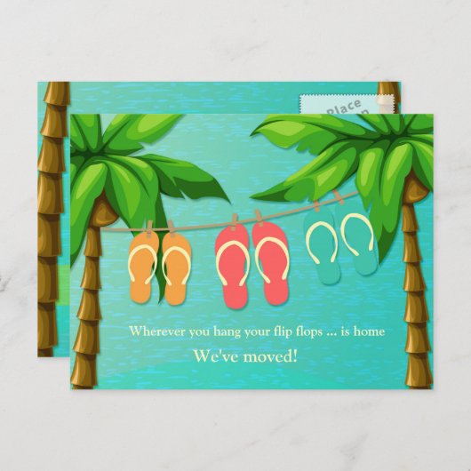熱帯ビーチサンダル、新しい住所 案内ポストカード (正面/裏面)