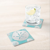 熱帯ビーチサンドドルターコイズ水彩 スクエアペーパーコースター (インサイチュ)