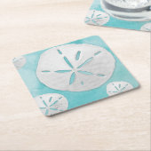 熱帯ビーチサンドドルターコイズ水彩 スクエアペーパーコースター (アングル)