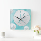 熱帯ビーチサンドドルターコイズ水彩 スクエア壁時計 (ホーム)