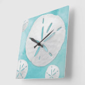 熱帯ビーチサンドドルターコイズ水彩 スクエア壁時計 (傾斜)