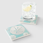 熱帯ビーチサンドドルターコイズ水彩 ストーンコースター (横)