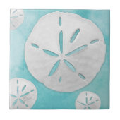 熱帯ビーチサンドドルターコイズ水彩 タイル (正面)