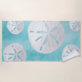 熱帯ビーチサンドドルターコイズ水彩 ビーチタオル (正面)