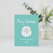 熱帯ビーチサンドドルティール（緑がかった色）クリスマス シーズンポストカード (スタンド正面)