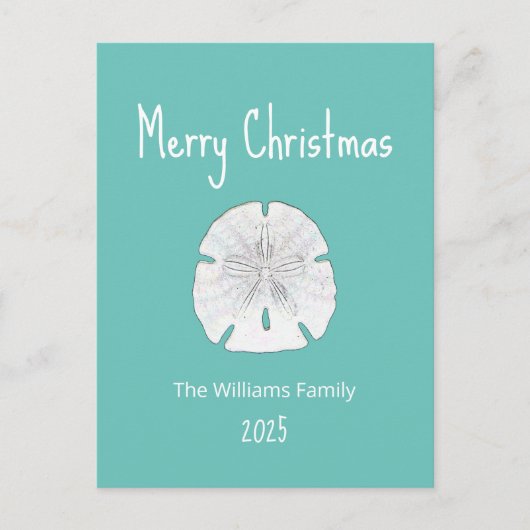 熱帯ビーチサンドドルティール（緑がかった色）クリスマス シーズンポストカード (正面)