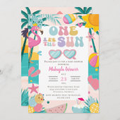 熱帯ビーチサーフボードパームツリーベビーシャワー 招待状 (正面/裏面)