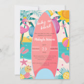 熱帯ビーチサーフボードパームツリーベビーシャワーInv 招待状 (正面)