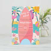 熱帯ビーチサーフボードパームツリーベビーシャワーInv 招待状 (スタンド正面)