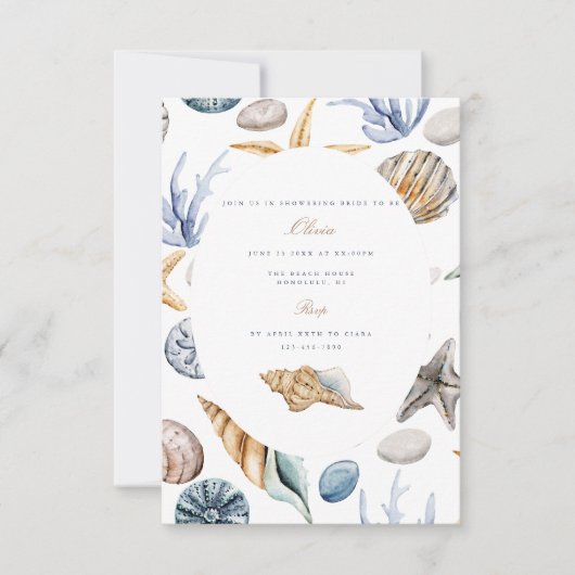 熱帯ビーチシェルブライダルシャワー招待 招待状 (正面)