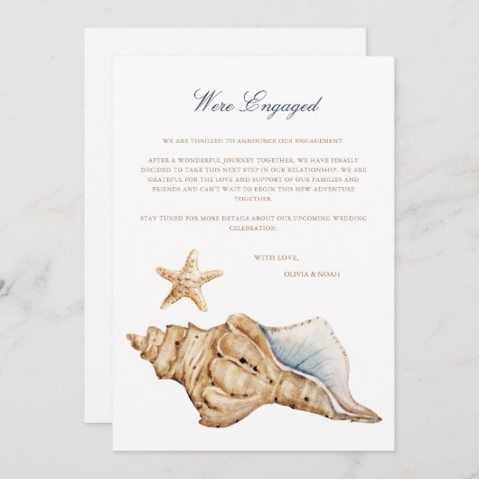 熱帯ビーチシェル婚約発表カード 案内状 (正面/裏面)