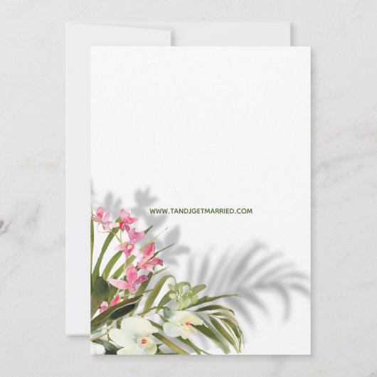 熱帯ビーチシャドーグリーンリーピンクフローラシャワー 招待状 (裏面)