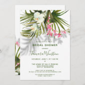 熱帯ビーチシャドーグリーンリーピンクフローラシャワー 招待状 (正面/裏面)