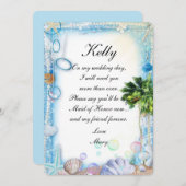 熱帯ビーチシーシェ結婚ルメイド・オブ・オーナー（花嫁付き添い人） 招待状 (正面/裏面)