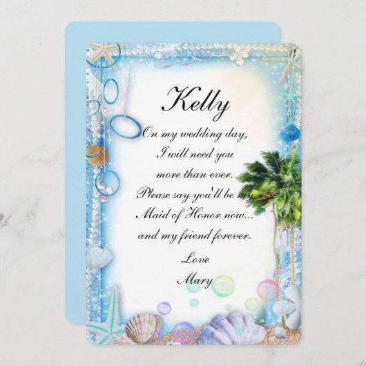 熱帯ビーチシーシェ結婚ルメイド・オブ・オーナー（花嫁付き添い人） 招待状 (正面/裏面)