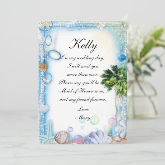熱帯ビーチシーシェ結婚ルメイド・オブ・オーナー(花嫁付き添い人) 招待状 (スタンド正面)