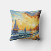 熱帯ビーチシーンと帆船 クッション (裏面)