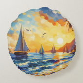 熱帯ビーチシーンと帆船 ラウンドクッション (裏面)