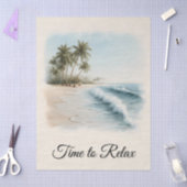 熱帯ビーチシーンの水彩スタイル 薄葉紙 (クラフト)