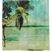 熱帯ビーチシーン絵画ヴィンテージ シャワーカーテン (正面)