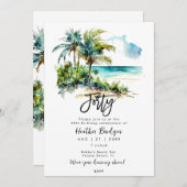 熱帯ビーチシーン40歳の誕生日パーティー 招待状 (正面/裏面)