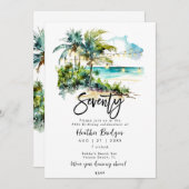 熱帯ビーチシーン70th誕生日パーティー 招待状 (正面/裏面)