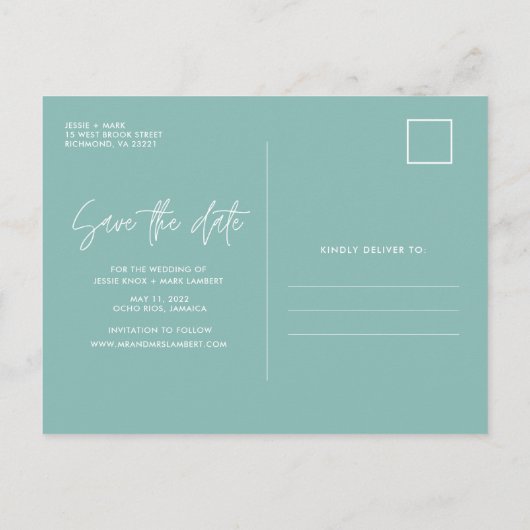 熱帯ビーチジャマイカ結婚式が日付を救う 案内ポストカード (裏面)