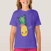 熱帯ビーチスイートフルーツパイナップルかわいい顔 Tシャツ (正面)