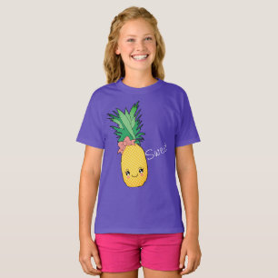 熱帯ビーチスイートフルーツパイナップルかわいい顔 Tシャツ