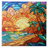 熱帯ビーチステンドグラス美術 タイル (正面)