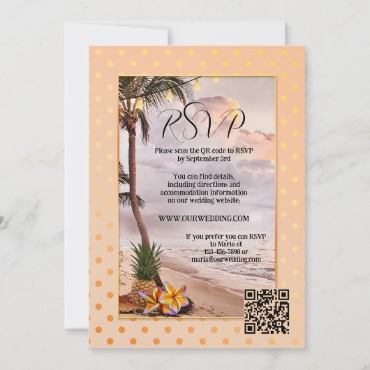 熱帯ビーチストリングライトQRコード結婚ズ 招待状 (裏面)