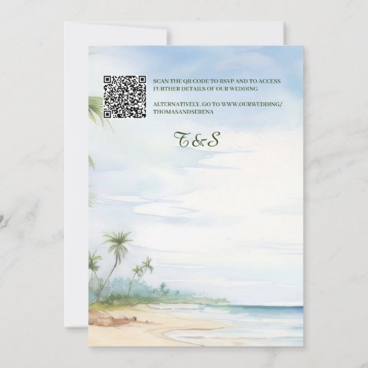 熱帯ビーチタイポグラフィ目的地の結婚式 招待状 (裏面)