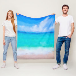 熱帯ビーチターコイズブルーホワイトウォーター色 フリースブランケット