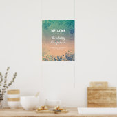熱帯ビーチティール(緑がかった色)結婚の歓迎サイン ポスター (キッチン)