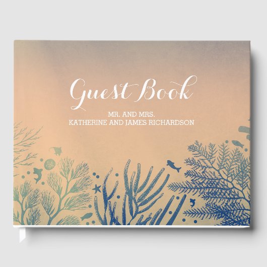 熱帯ビーチティール（緑がかった色）結婚の水中 ゲストブック (正面)