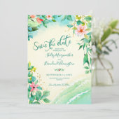 熱帯ビーチデスティネーション水彩フローラ セーブザデート (スタンド正面)