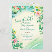 熱帯ビーチデスティネーション水彩フローラ セーブザデート (正面/裏面)
