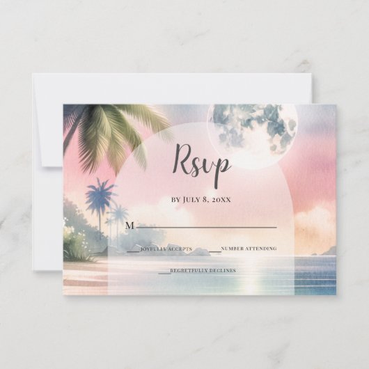 熱帯ビーチデスティネーション結婚の水色 出欠カード (正面)