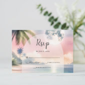 熱帯ビーチデスティネーション結婚の水色 出欠カード (スタンド正面)