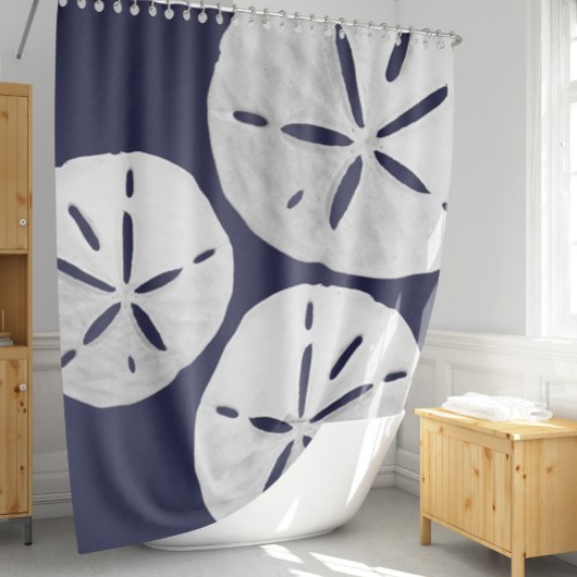 熱帯ビーチネイビーブルーホワイトサンドドルコースト シャワーカーテン