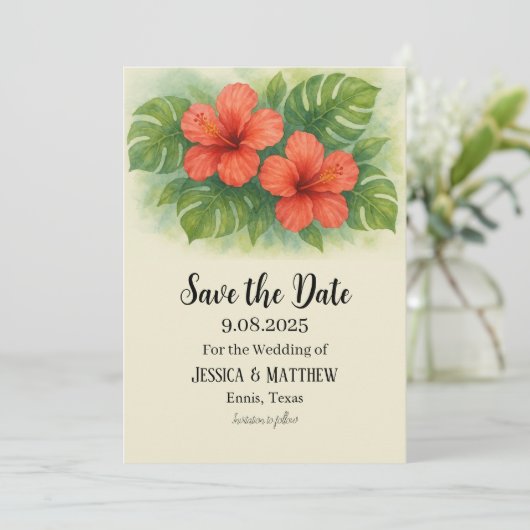 熱帯ビーチハイビスカス結婚フラワーズ 招待状 (スタンド正面)