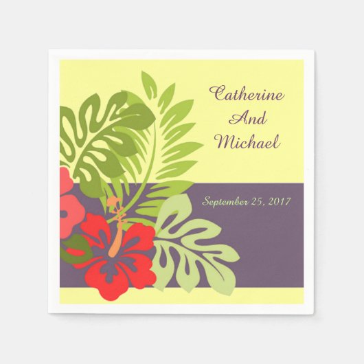 熱帯ビーチハイビスカス結婚フラワー スタンダードカクテルナプキン (正面)