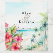 熱帯ビーチハイビスカス食品および飲料ラベルセット ワインラベル (シングルラベル)