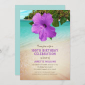 熱帯ビーチハワイアンテーマ100誕生日 招待状 (正面/裏面)