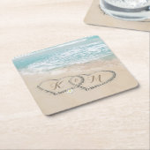 熱帯ビーチハートショアモノグラム スクエアペーパーコースター (アングル)
