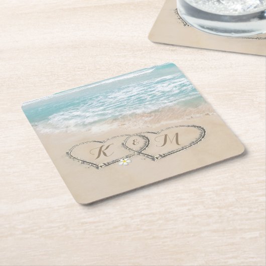 熱帯ビーチハートショアモノグラム スクエアペーパーコースター (アングル)